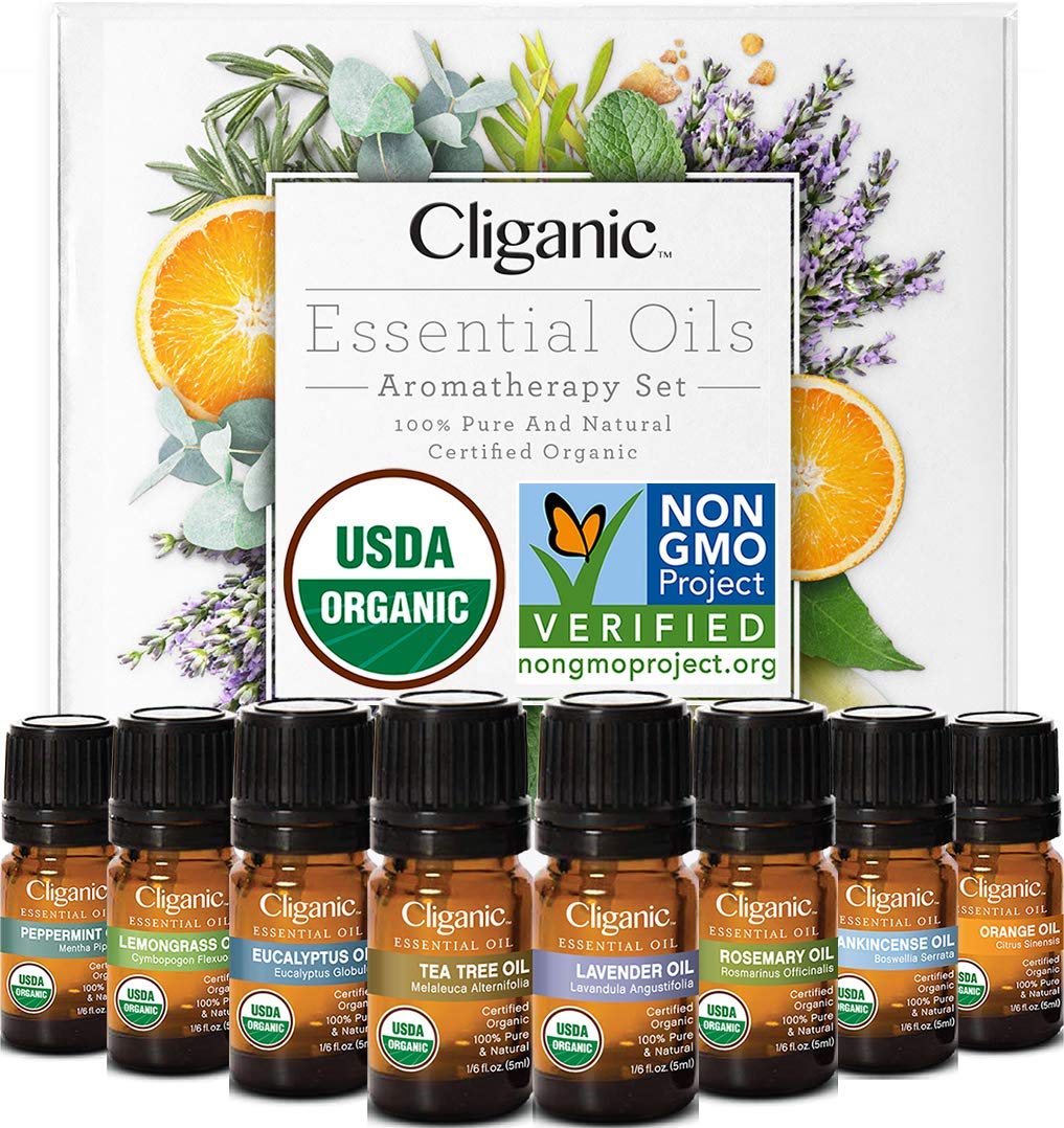 Cliganic USDA Organic Aromatherapy Essential Oils Set (Top 8)